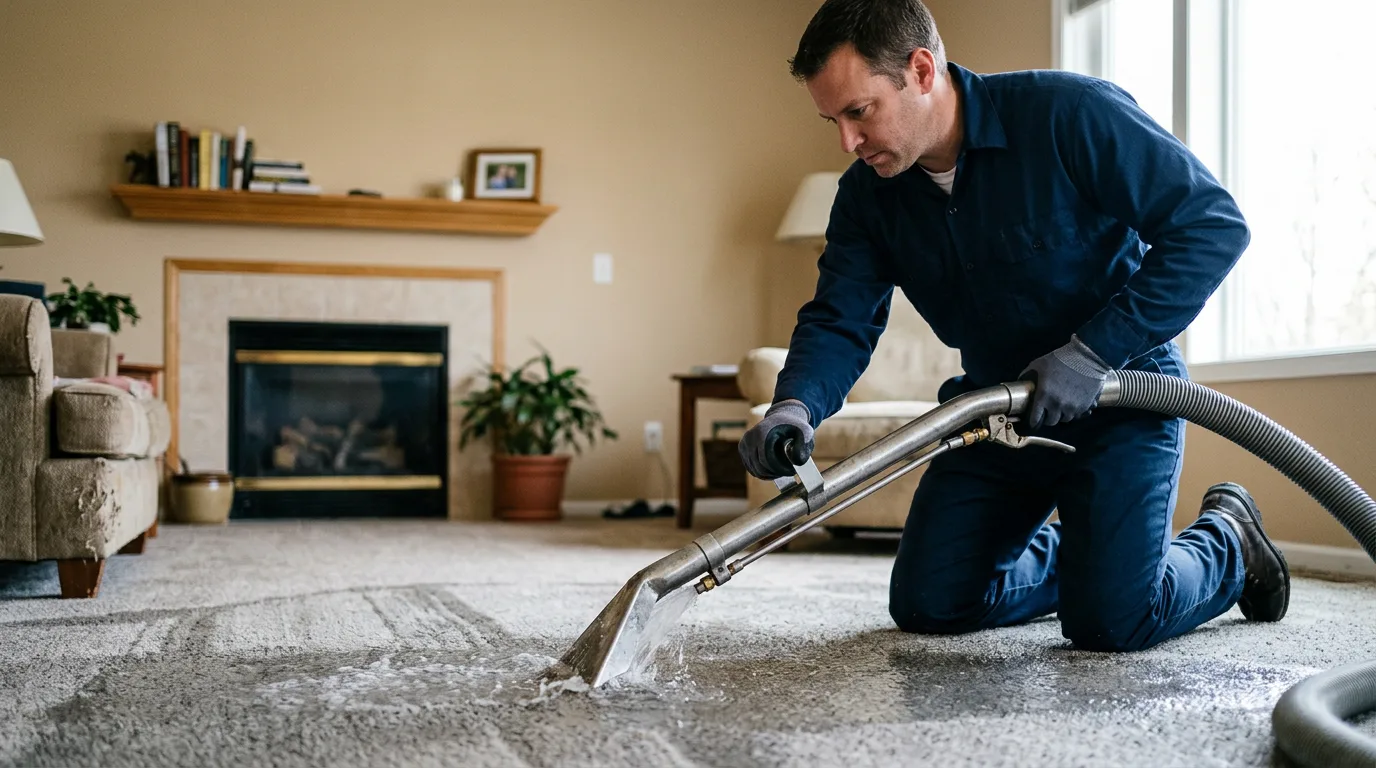 Water damage restoration technician working near Douglas, ND
